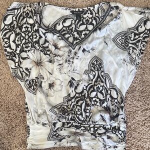 White House Black Market Black and White Floral Blouse